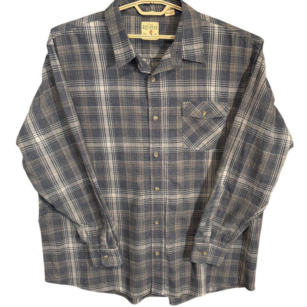 Red Head Brand Co Mens 3XL Blue Grey Plaid Long Sleeve Button Down Shirt Cotton